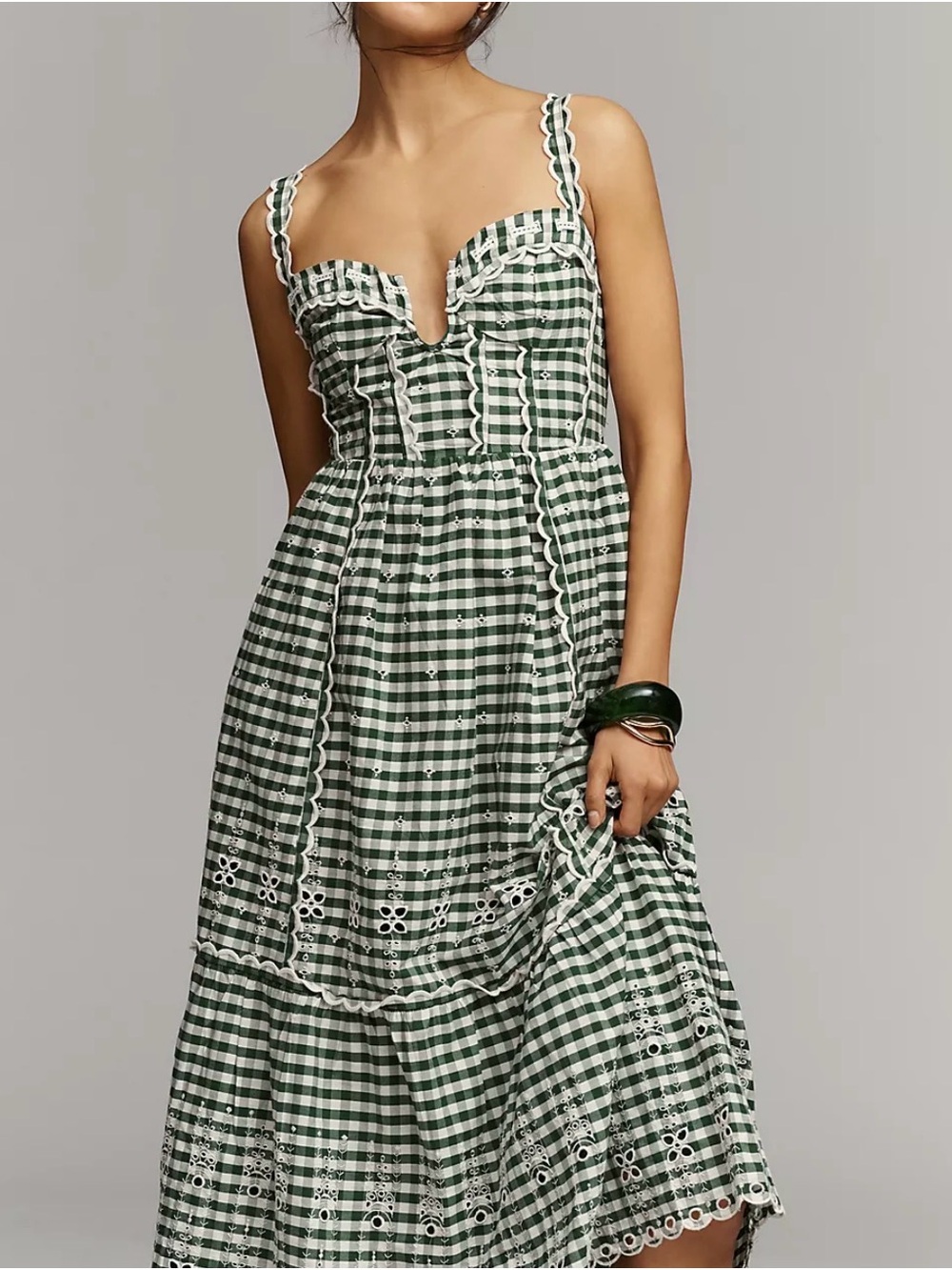 Maeve Green and White Gingham Maxi Dress